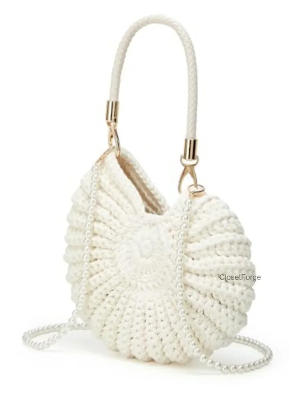 Handwoven Seashell Hobo Bag Crochet Summer Beach Boho Knitted Evening Clutch
